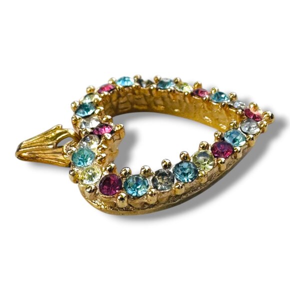 Accents by Hallmark Vintage Gold Tone Heart Pendant With Multicolor Rhinestones - Picture 3 of 7